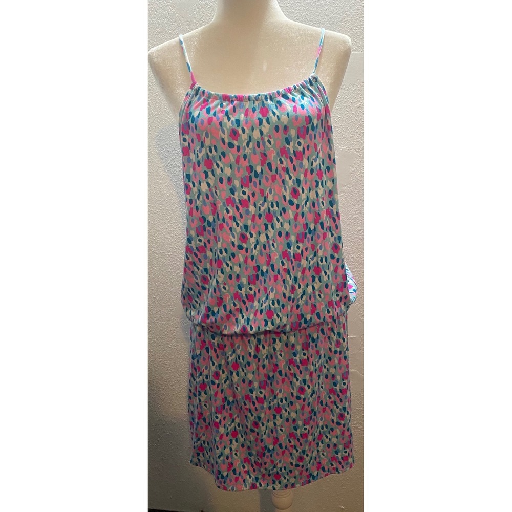 Lilly Pulitzer Blouson Dress Women's XL Blue Pink Bold Print Mini Beach Peppy